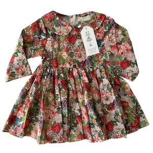 Numi Kids NEW Mixed Floral Collar Dress - Red Green Pink - 2T